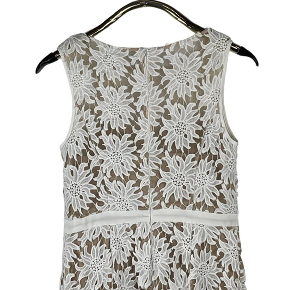 ADRIANNA PAPELL ILLUSION FLORAL SLEEVELESS WHITE NUDE LACE FIT & FLARE DRESS - Picture 8 of 16